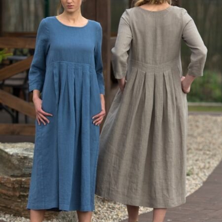 linen dress with soft pleating fabric annabelle 16693ec8a5fcebf222a2e5e08b4424be